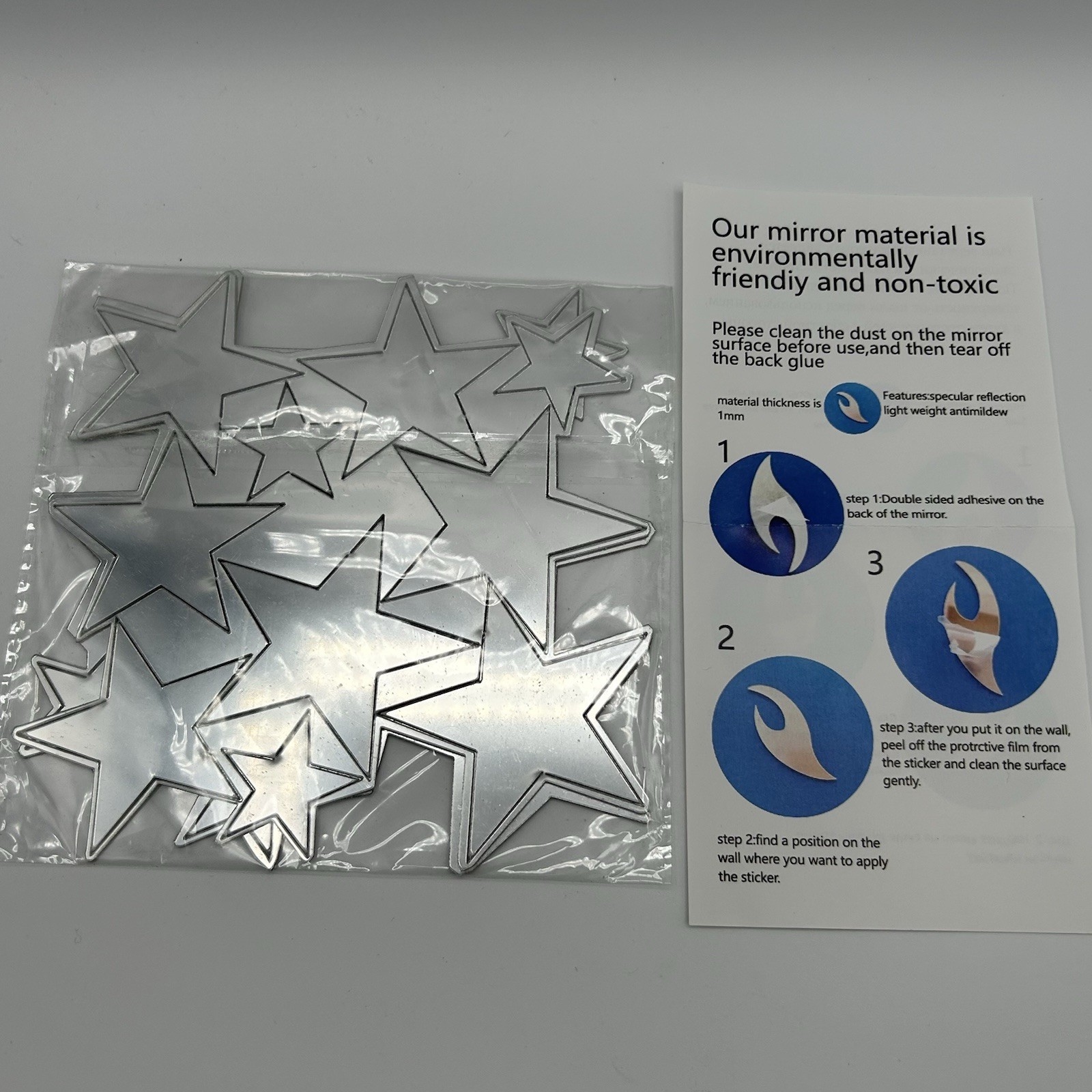 3D Acrylic Mirror Star Stickers, 20 PCS Simple Wall Decor