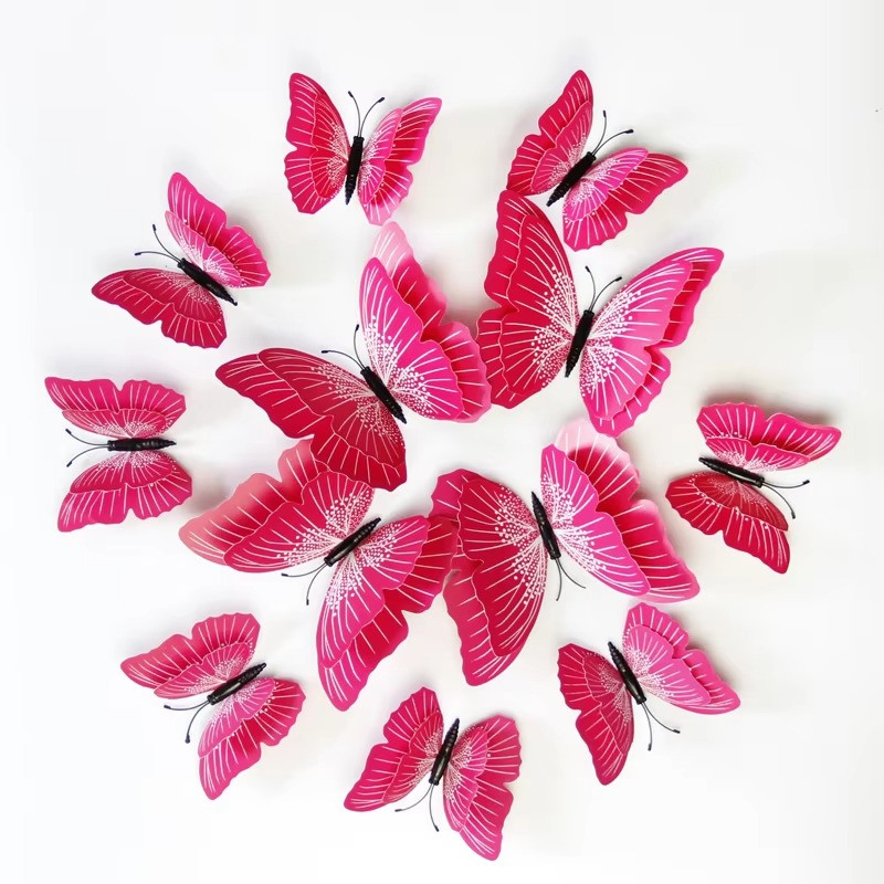 🦋 12Pcs 3D Butterfly Wall Stickers Double Layer Solid Color Wedding Home Decor