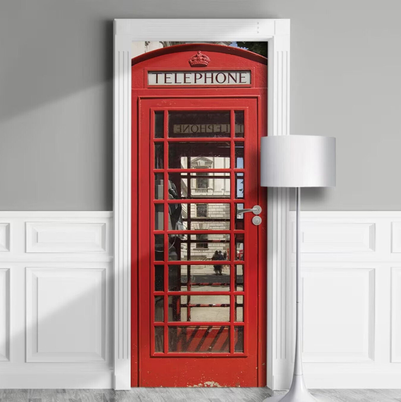 Red Telephone Box Door Decal, Laminated Sticker, Cover, Wrap. Single Piece