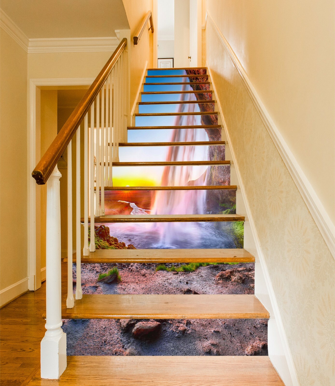 3D Waterfall Sun 461NA Stair Risers Decoration Photo Mural Decal Wallpaper Fay