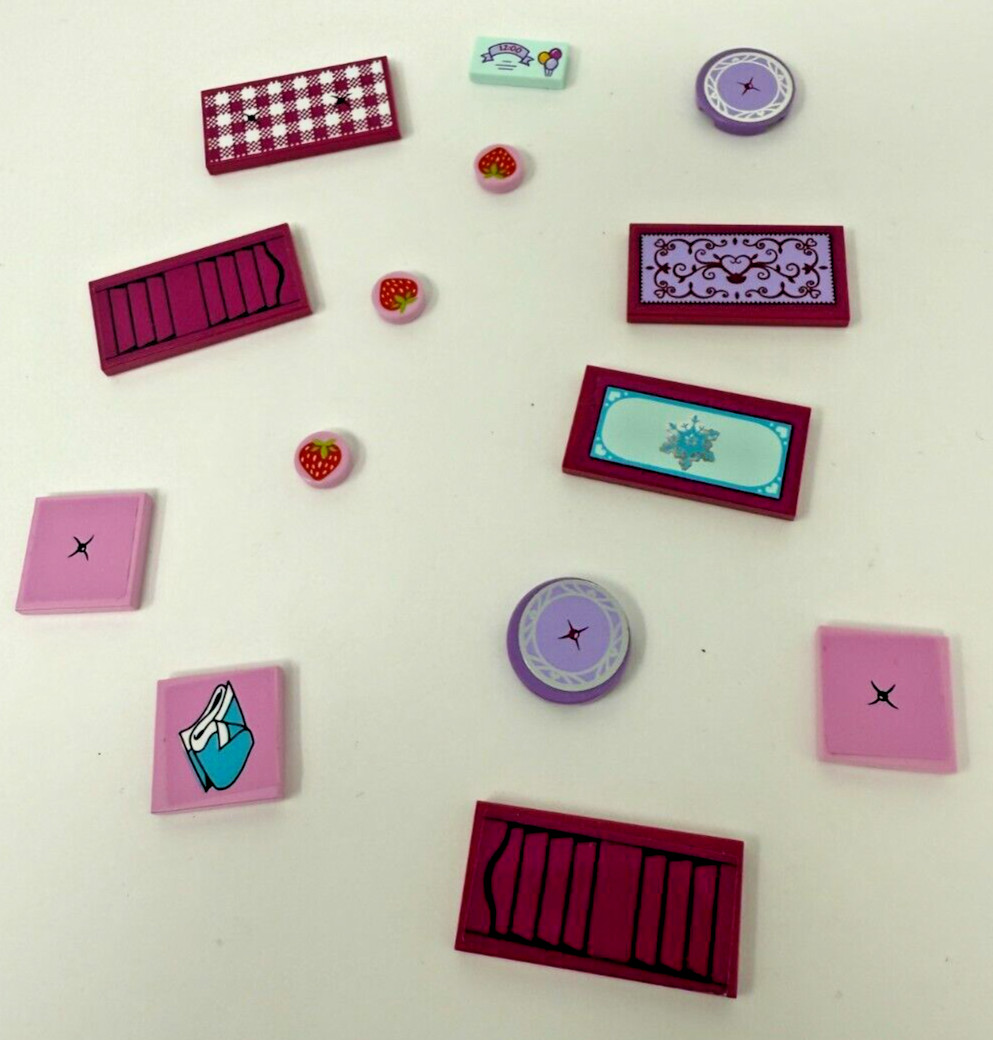 LEGO Friends Stickered TILES Parts/Pieces 2×4, 2×2, 1×2, Round – YOU CHOOSE