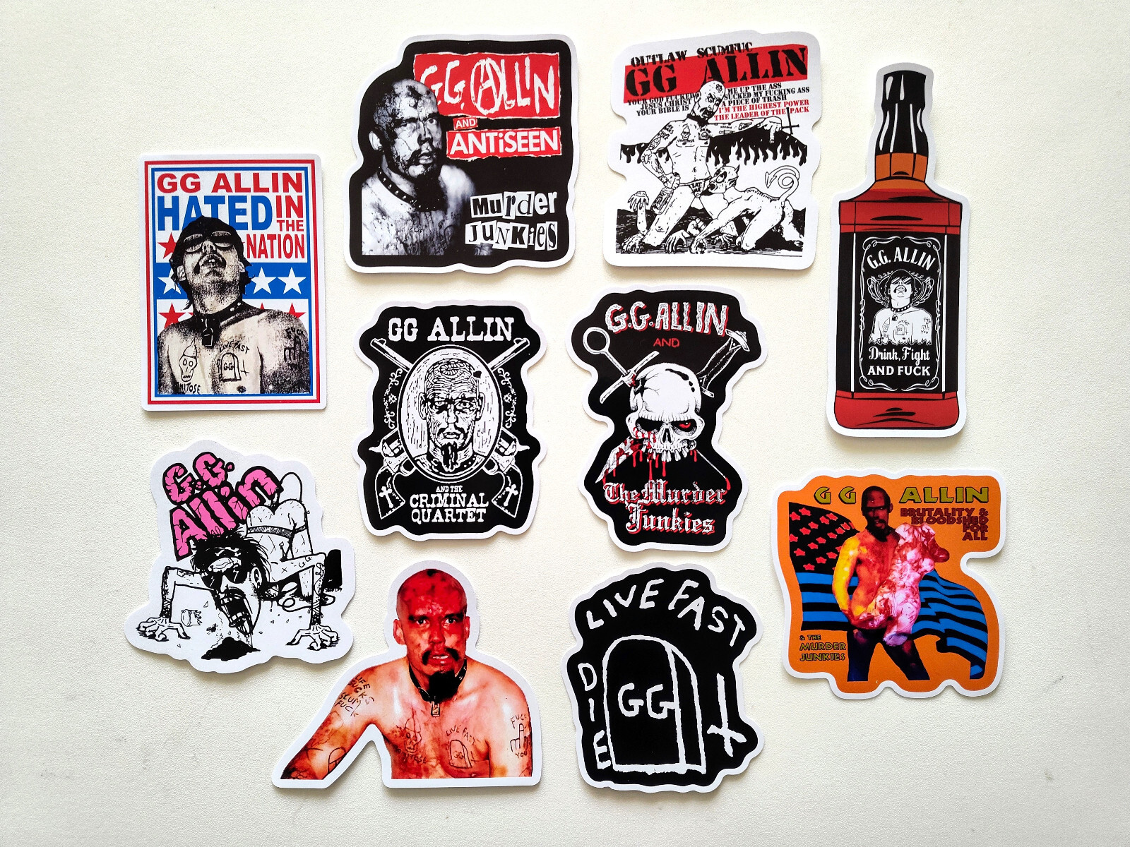 GG Allin Vinyl Sticker Pack (10) punk hardcore crust mentors dwarves shockrock