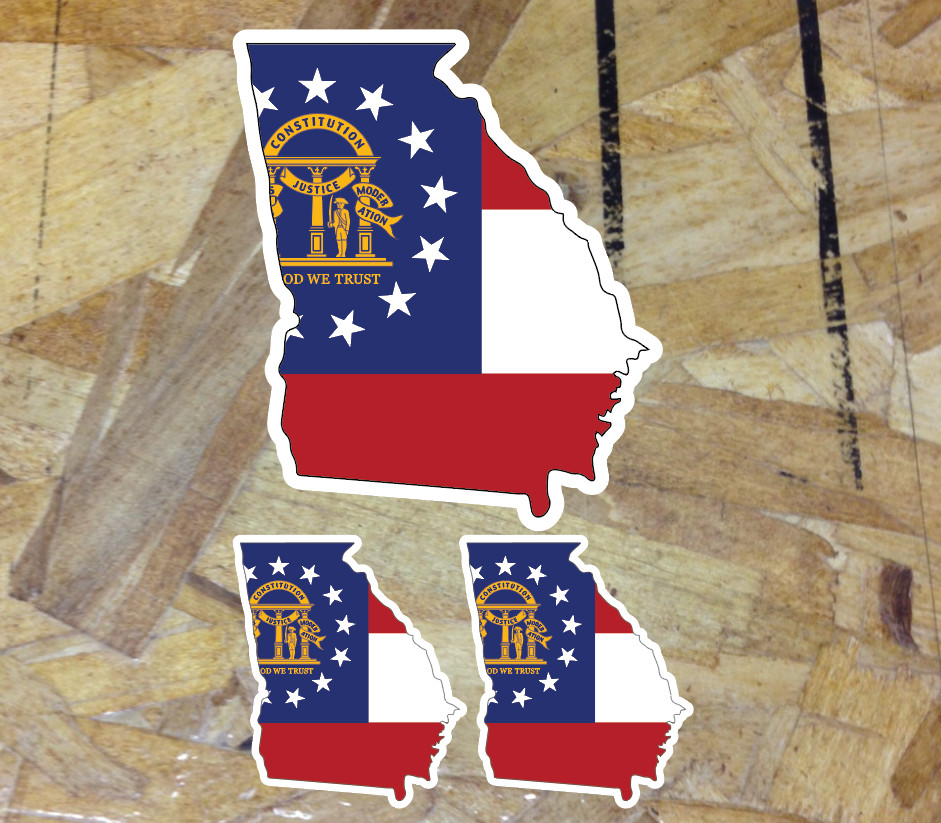 Georgia GA State Flag Outline Sticker Decal Vinyl Laptop Device Bumper 3 for 1