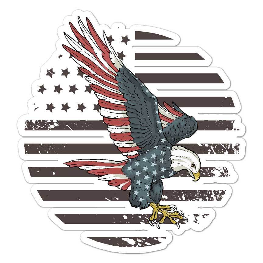 Bald Eagle US Flag, Vinyl Decal Sticker, Indoor Outdoor, 3 Sizes, #7819