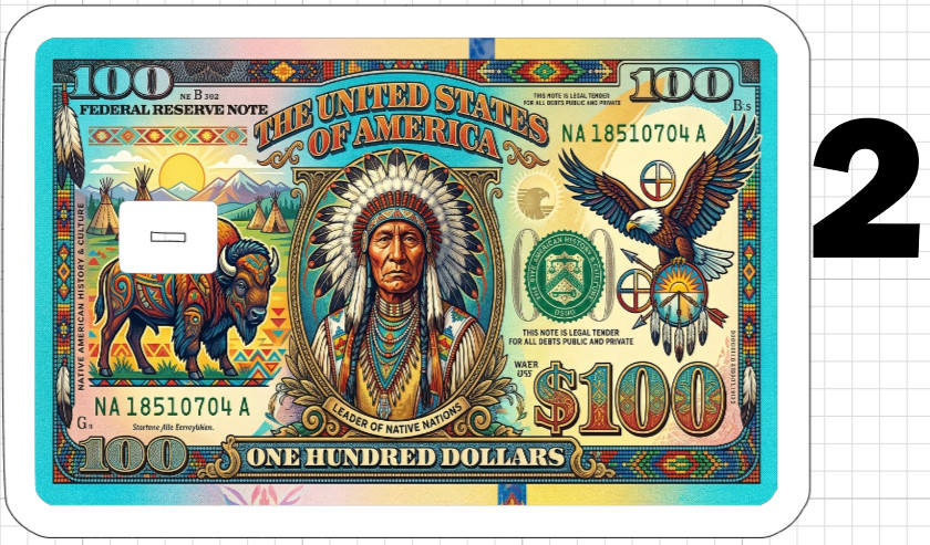 Native American Bill Credit ATM Debit Gift Card Skin Sticker Chief Indian Dollar