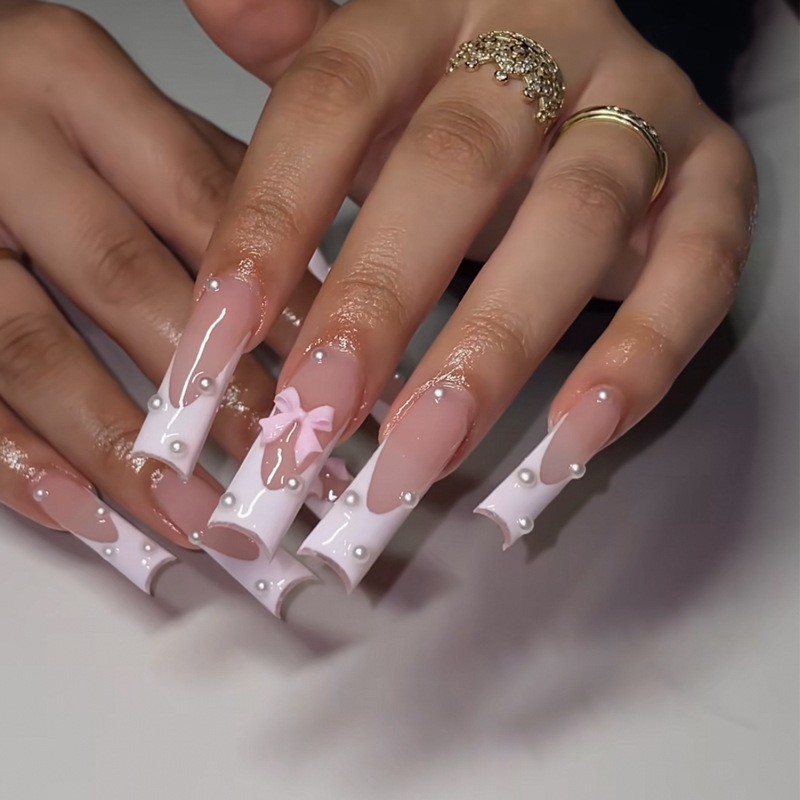 Rectangular Pearl Bow Nail Sticker Finished Product New rectangular pearl