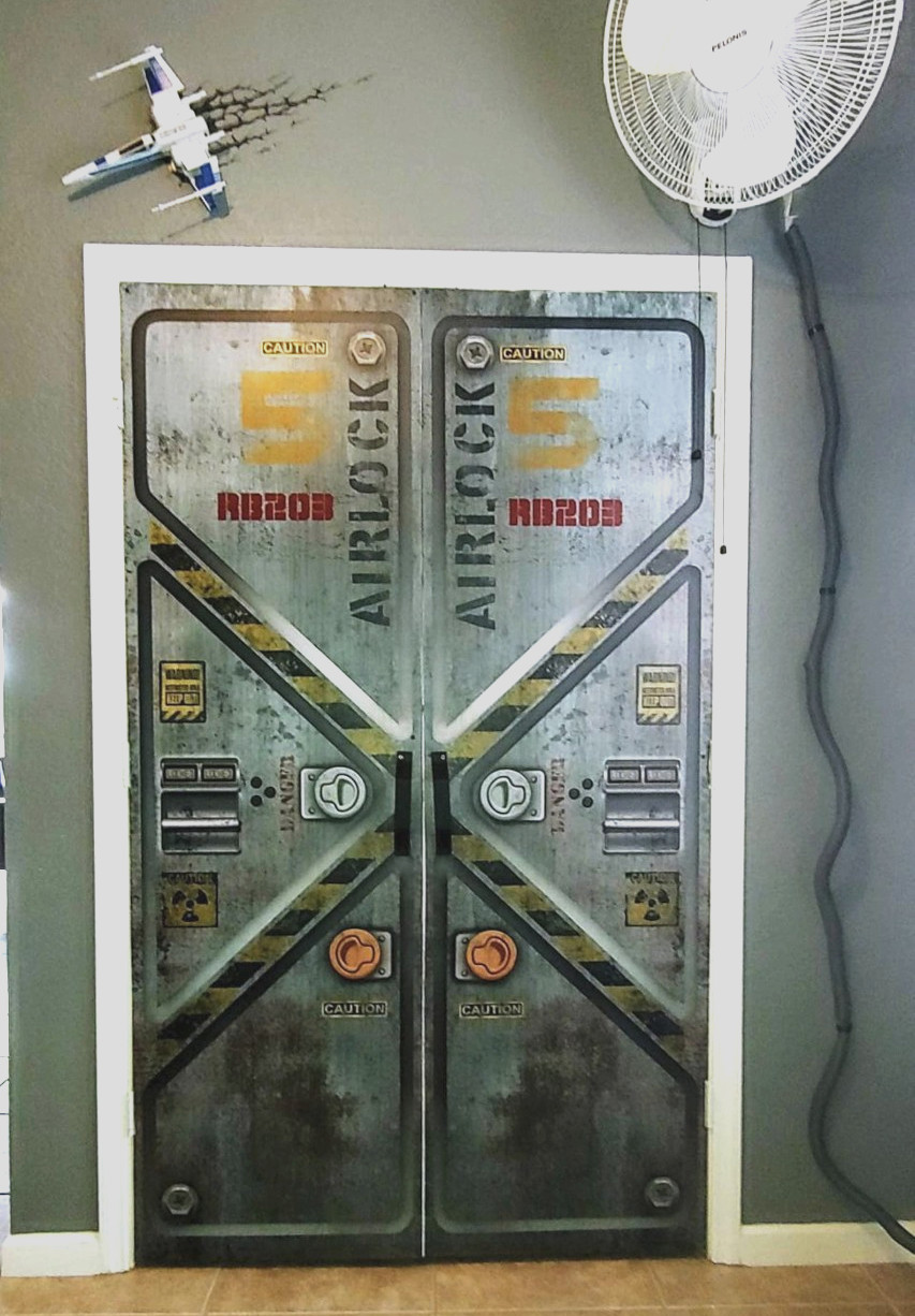 Sci-Fi Bunker Core Door Mural, Peel and Stick, Removable, Sticker, Cover, Decal