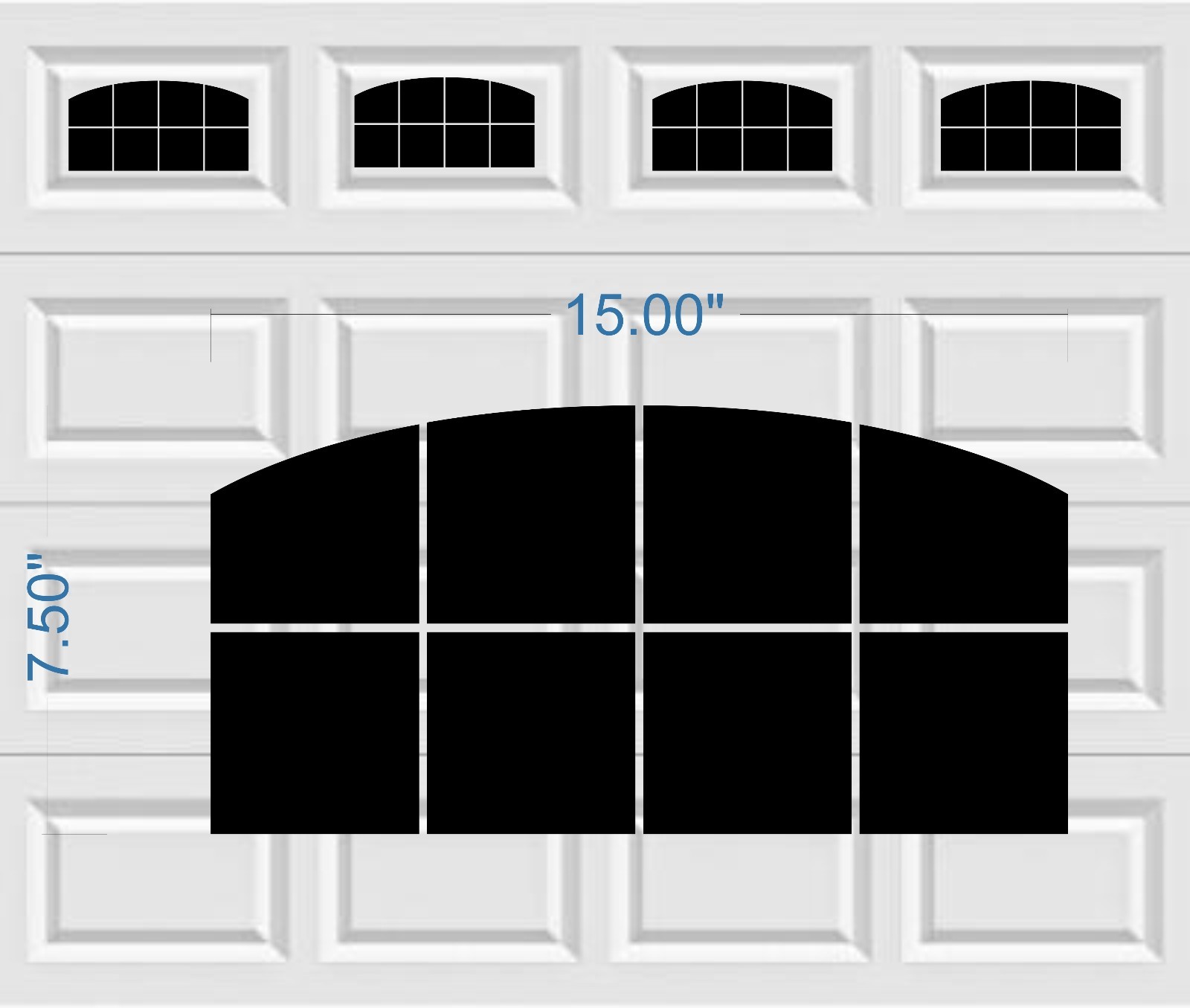 Carriage House Arched Window Style Faux Garage Door Vinyl Decals Fits 8 x 15