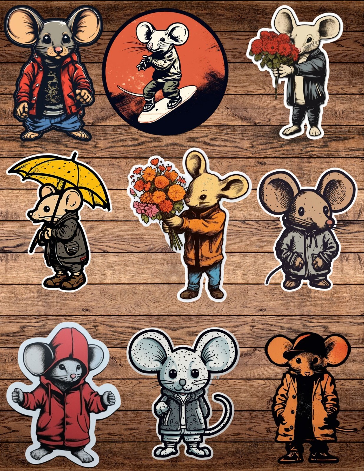Trendy Mouse Die Cut Vinyl Stickers Set Notebook Laptop Waterbottle