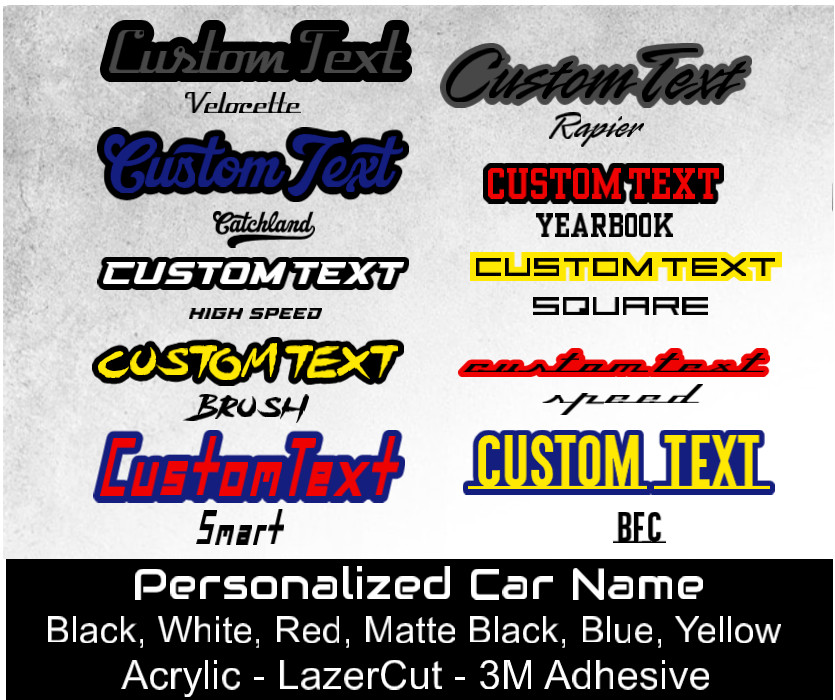 MULTI COLOR Custom Lazer Cut Car Acrylic Emblem Badge Customized Text Names LOGO