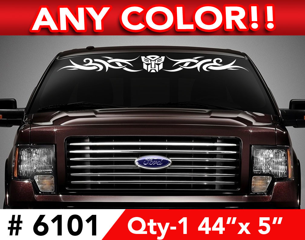 TRANSFORMERS AUTOBOT TRIBAL WINDSHIELD DECAL STICKER 44"wx5 Any 1 color