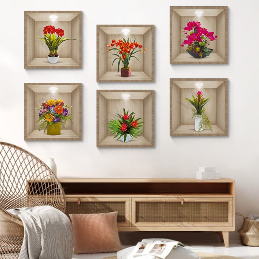PVC 3D Vintage Flower Wall Stickers Multicolor for Living Room Bedroom