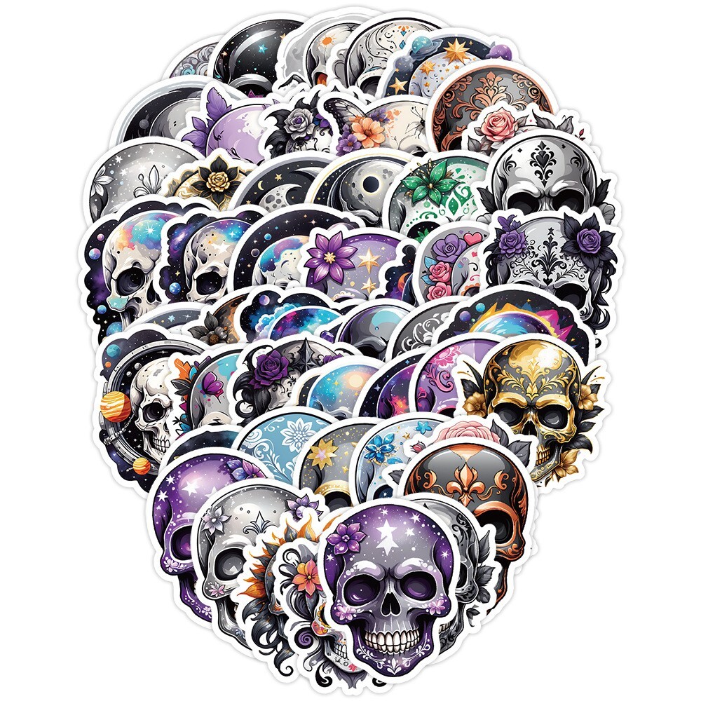 50 Pcs Stickers Halloween Skull Laptop Luggage Skateboard Car Graffiti Vinyl DIY
