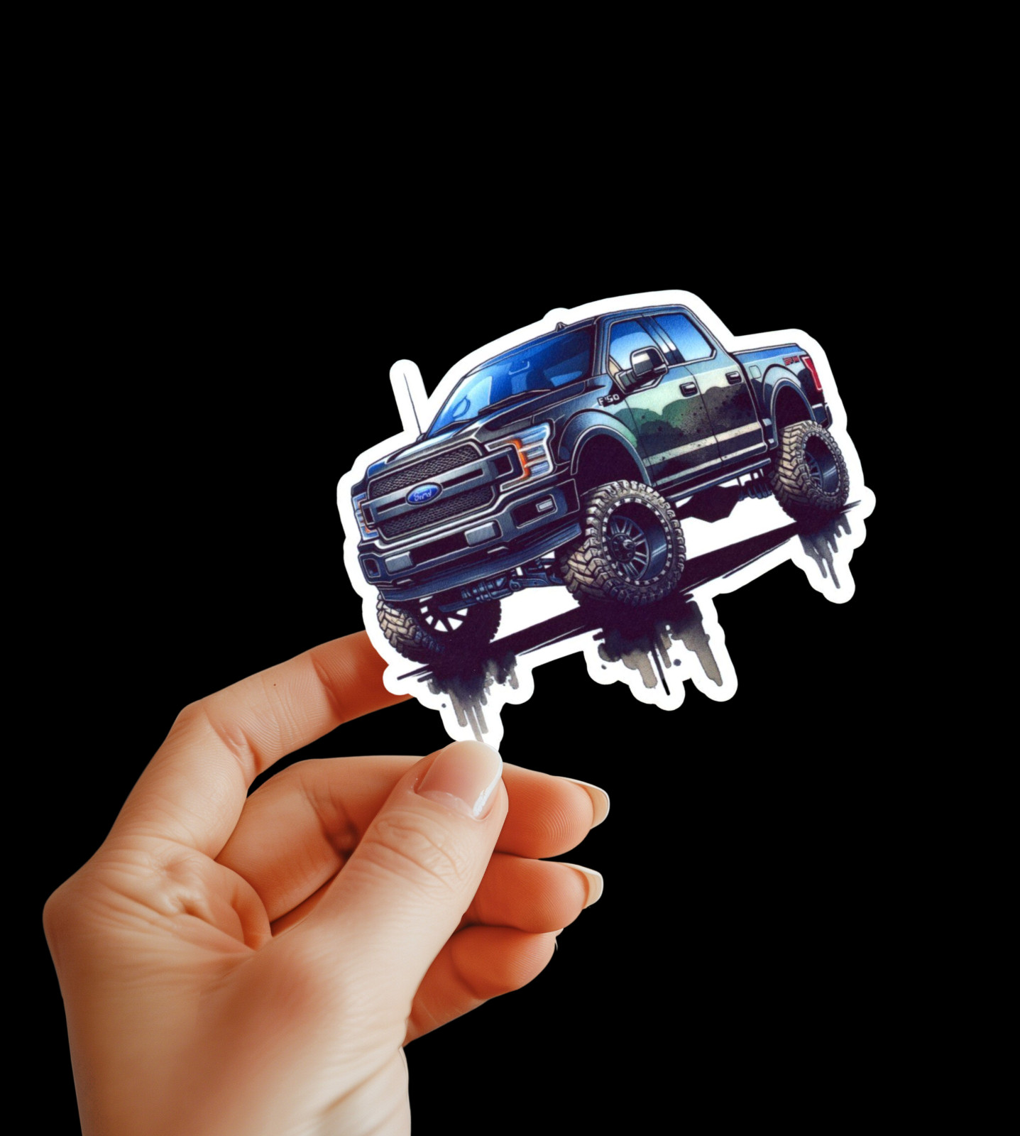 Ford Truck Lifted Watercolor Design Vinyl Sticker Laptop, Water Bottle etc.