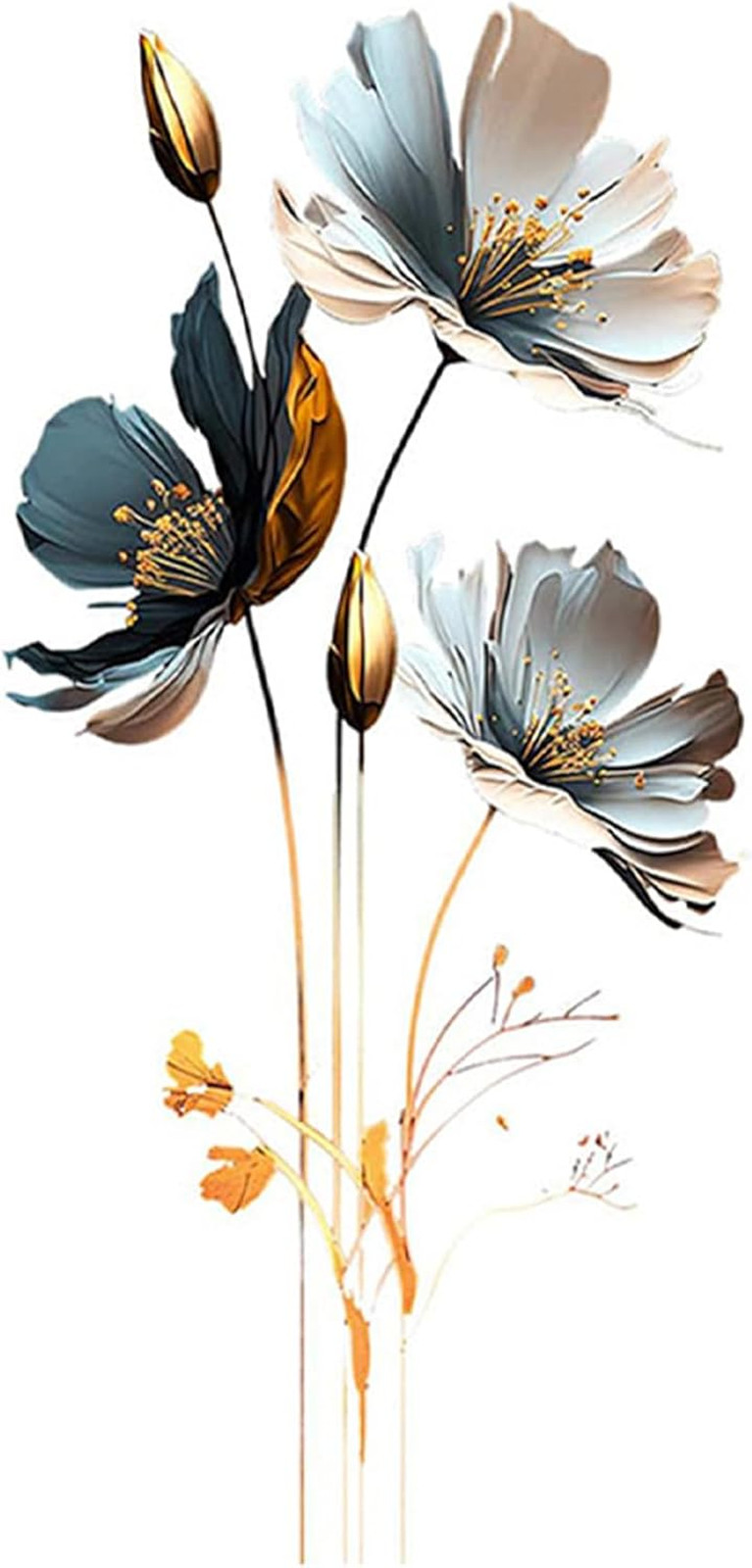 Black and Gold Wall Decor Decals, 3D Flower Wall Stickers Floral Gold Leaves Pla