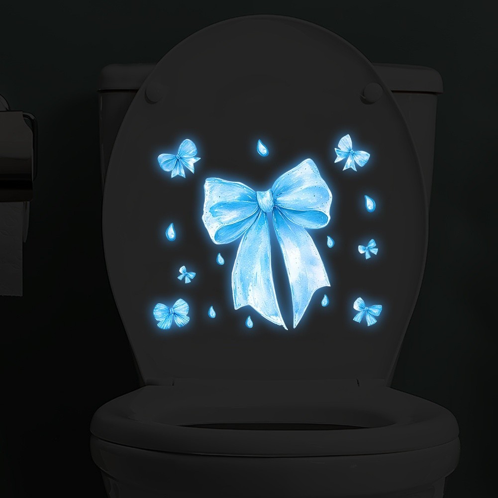 Glow in the Dark Blue Butterfly Bow Sticker PVC for Smooth Indoor Surfaces Only