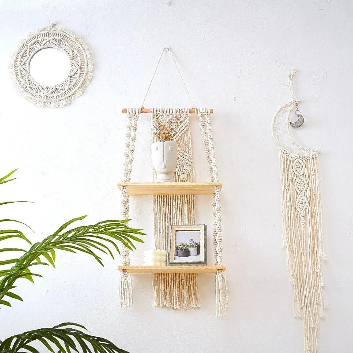 Macrame Boho Wall Hanging Shelf