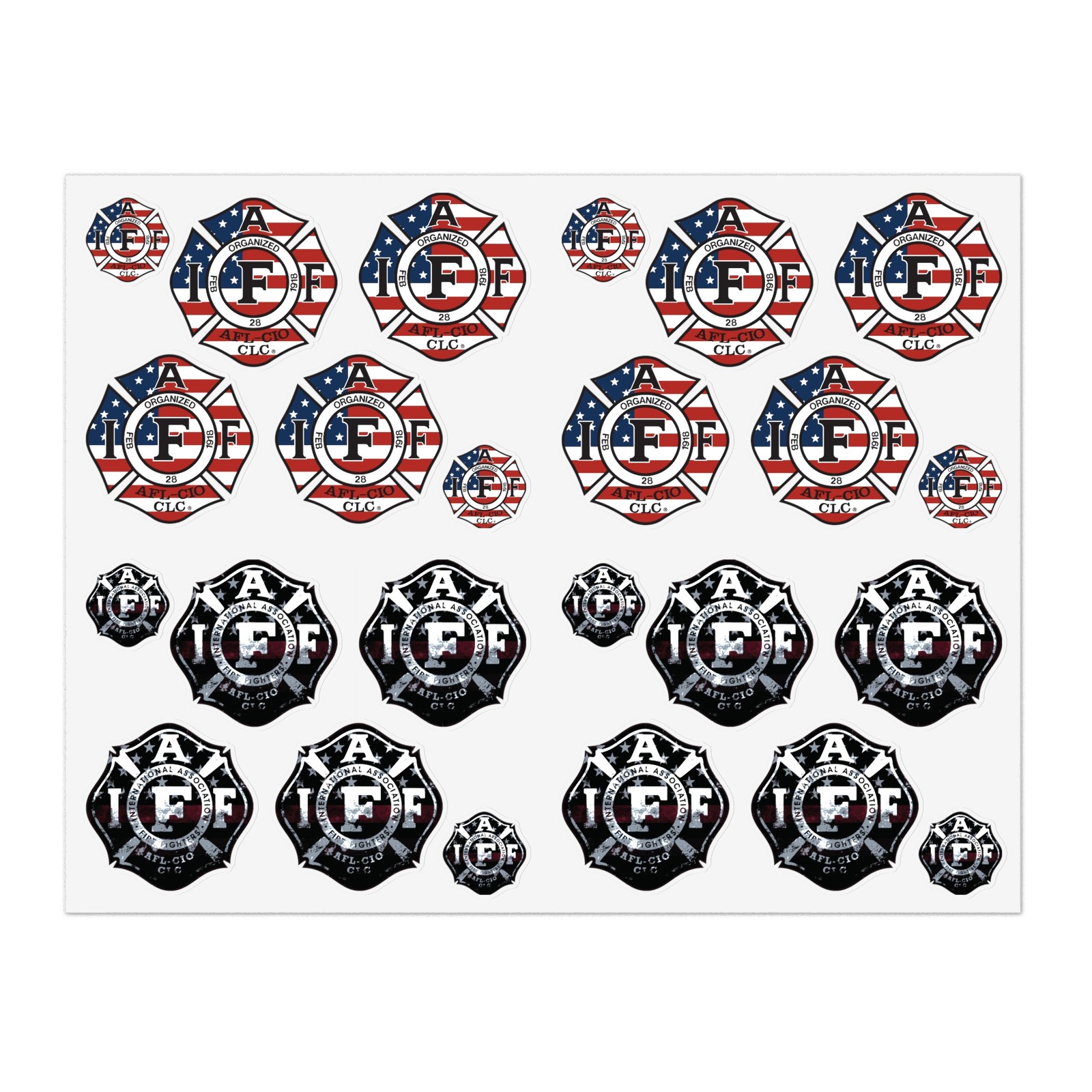 IAFF Union Firefighter Decal 2" – Variety Pack American Flag & Thin Red Line