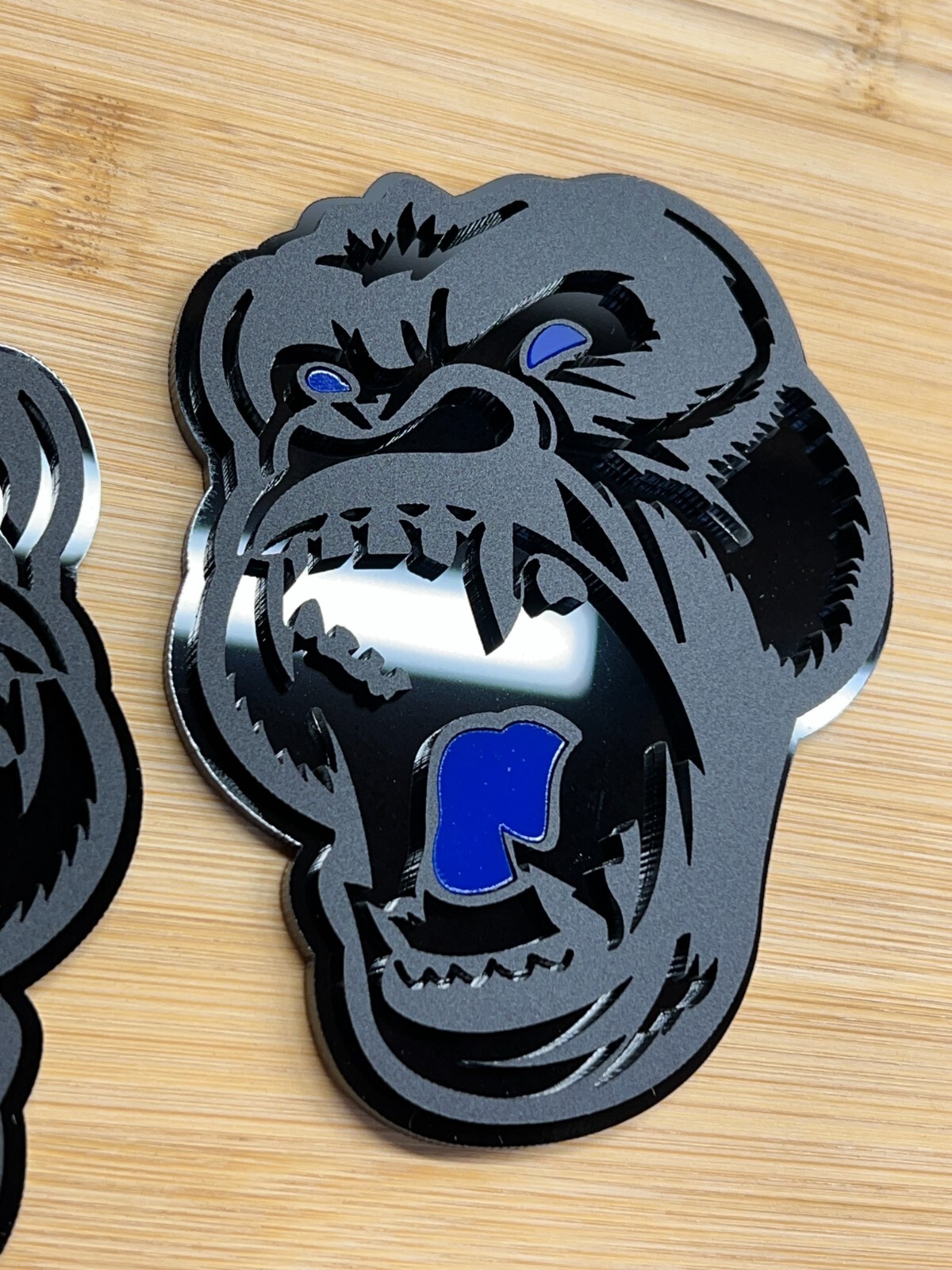 Angry Gorilla Blue Eye Car Truck Emblem Badge Matte Black /Black Custom PK of 2