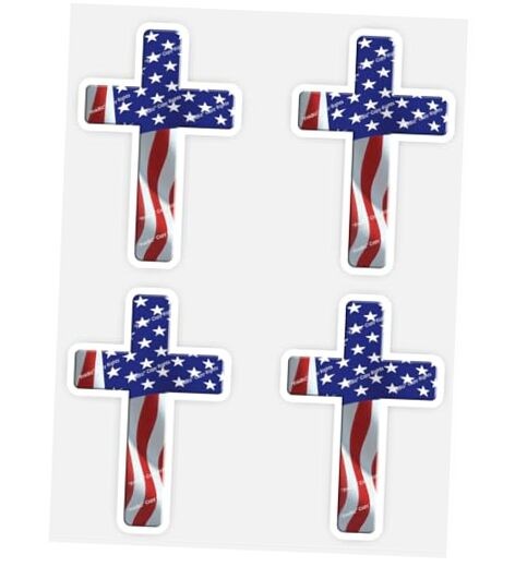 04 Small American Flag and Christian Cross Decal Stickers US Patriotic