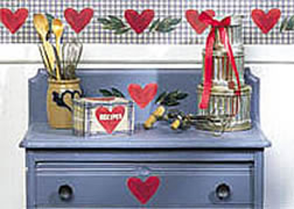Folk Art Red Hearts 25 WALLIES Stiched Look Cutouts Heart Stickers Decals Love