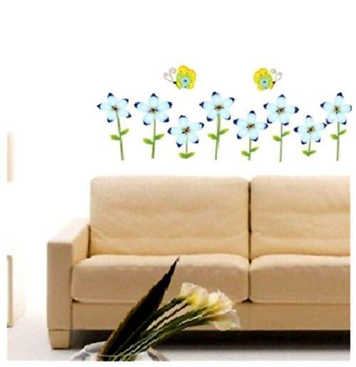 Blue Flowers & Butterflies Wall Art Home Decal Mural Paper Sticker