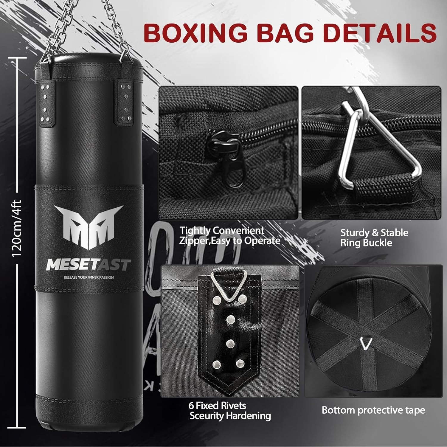 Punching Bag for Adults, 4ft Heavy Boxing Bag Set with 12 OZ Gloves for MMA K…