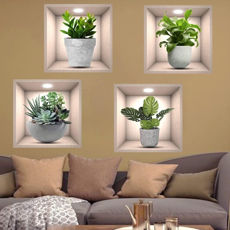 4 Pack Botanical Plants Wall Decals Home Decor Living Room Bedroom Kitchen New