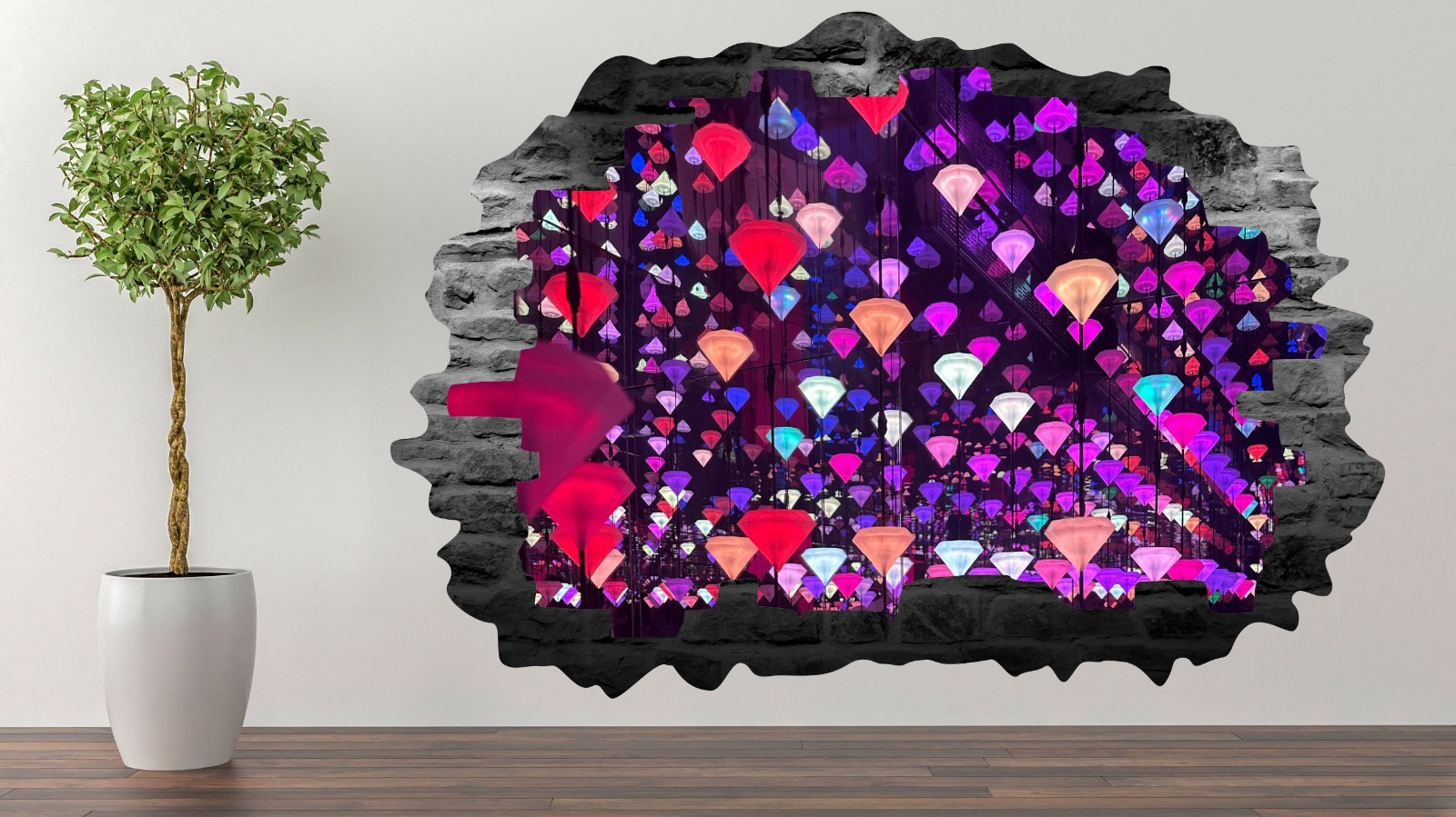 Colorful Diamond Lights 3D Broken Wall Decal Sticker Vinyl Mural for Home M-31