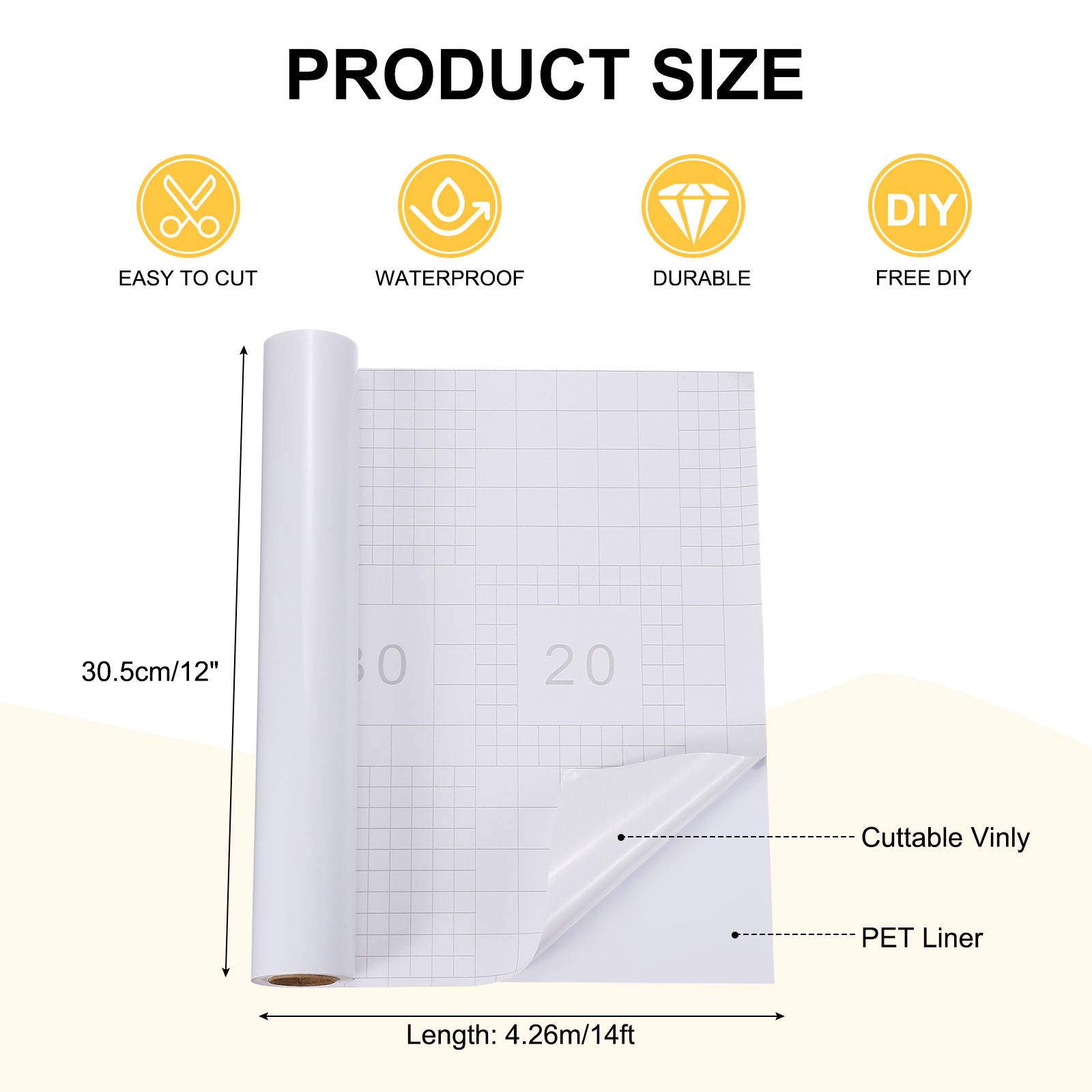 White Permanent Vinyl for Adhesive Roll 12×14 Feet