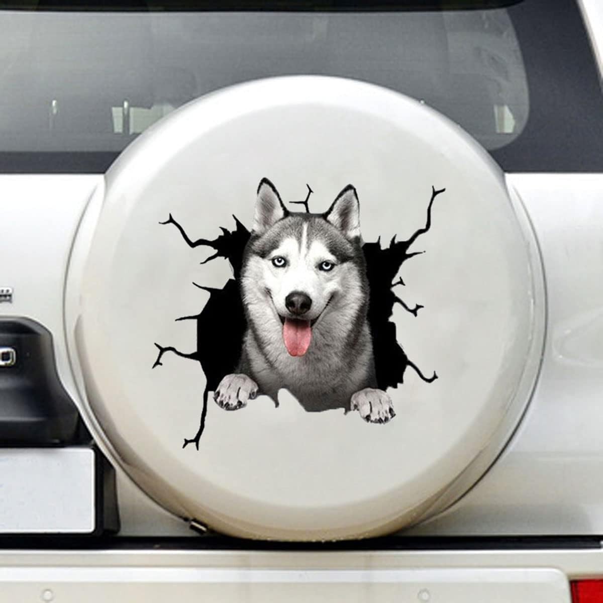 Husky Car Sticker,Funny 3D Vinyl Waterproof Dog Auto 11.8*11.8in, As Shown