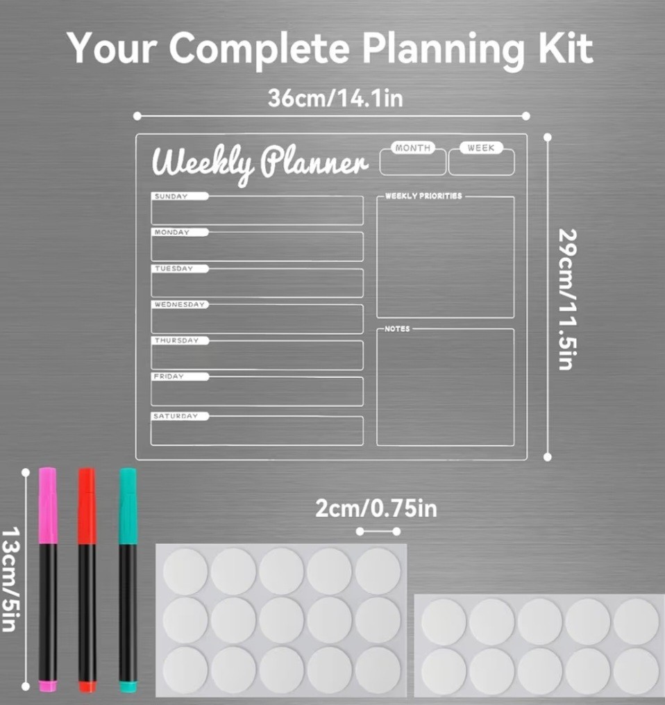 Weekly Monthly Vinyl Planner Decal Kit – Reusable for Fridge, Wall, Glass