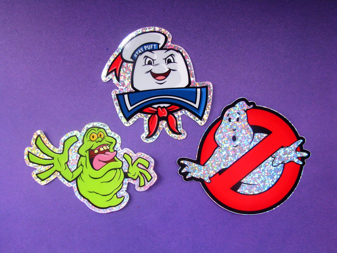 Stay Puft Slimer Glitter Sticker Set of 3 Ghostbusters Marshmallow Man Decals