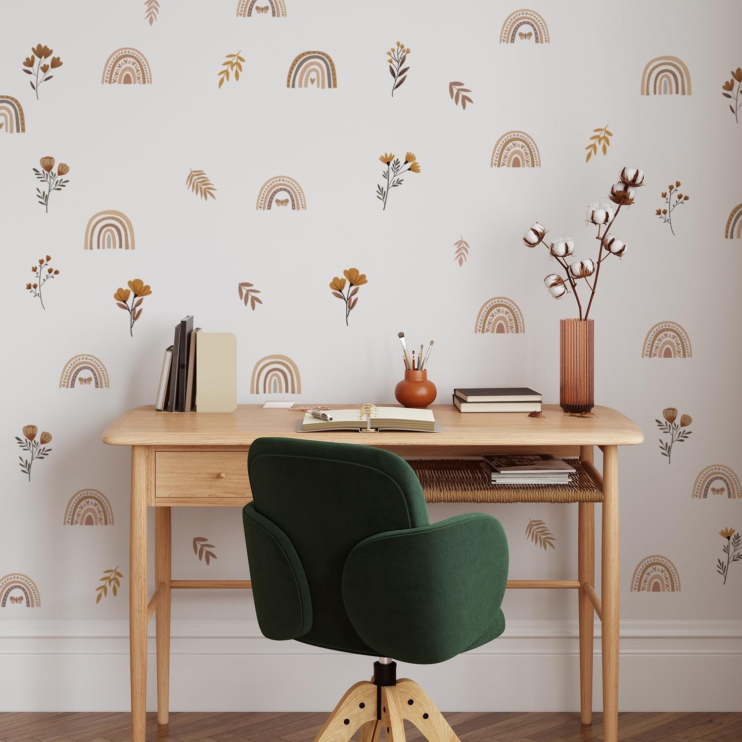 Boho Rainbow Floral Wall Decals for Nursery & Room – Set of 96 Removable Peel…