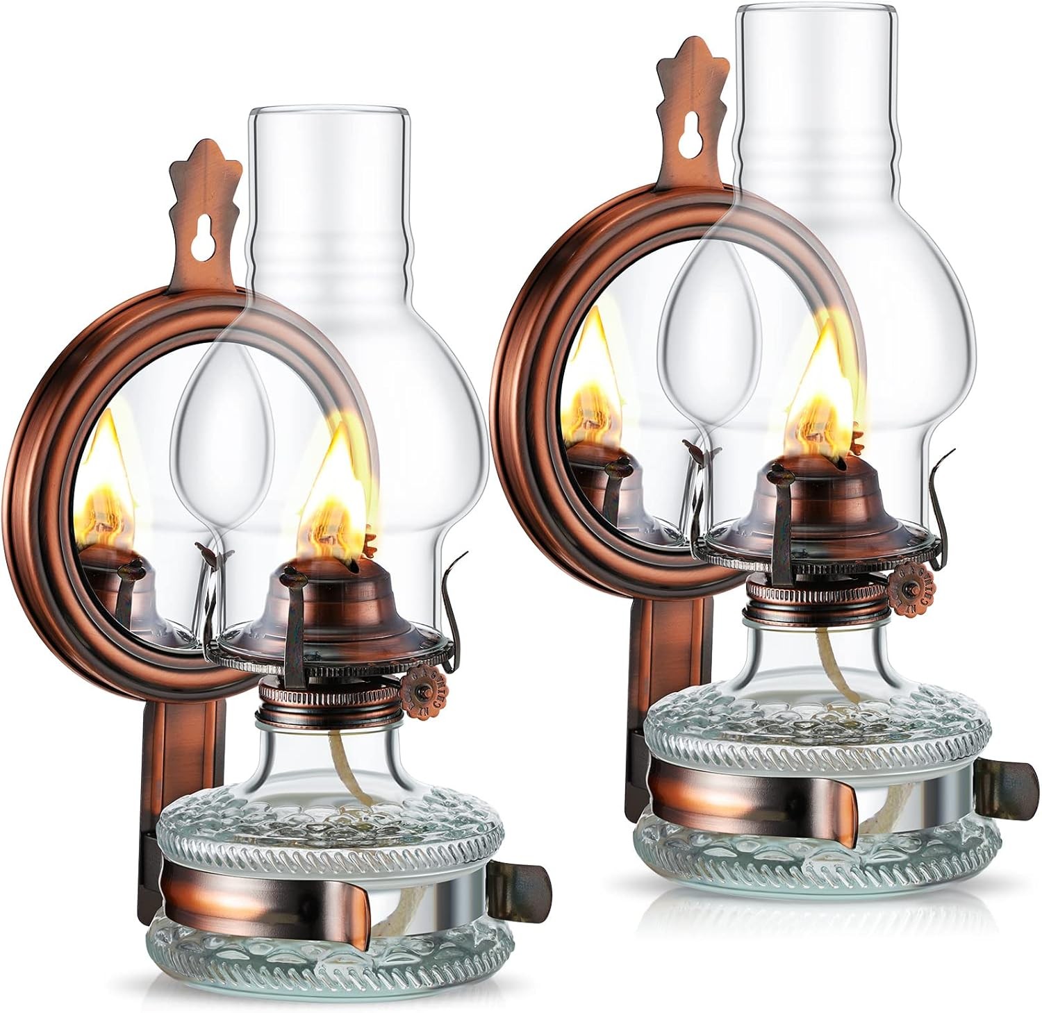 2 Pcs Large Kerosene Lamp Lantern Chamber Oil Wall Mounted Vintage Glass Clear K