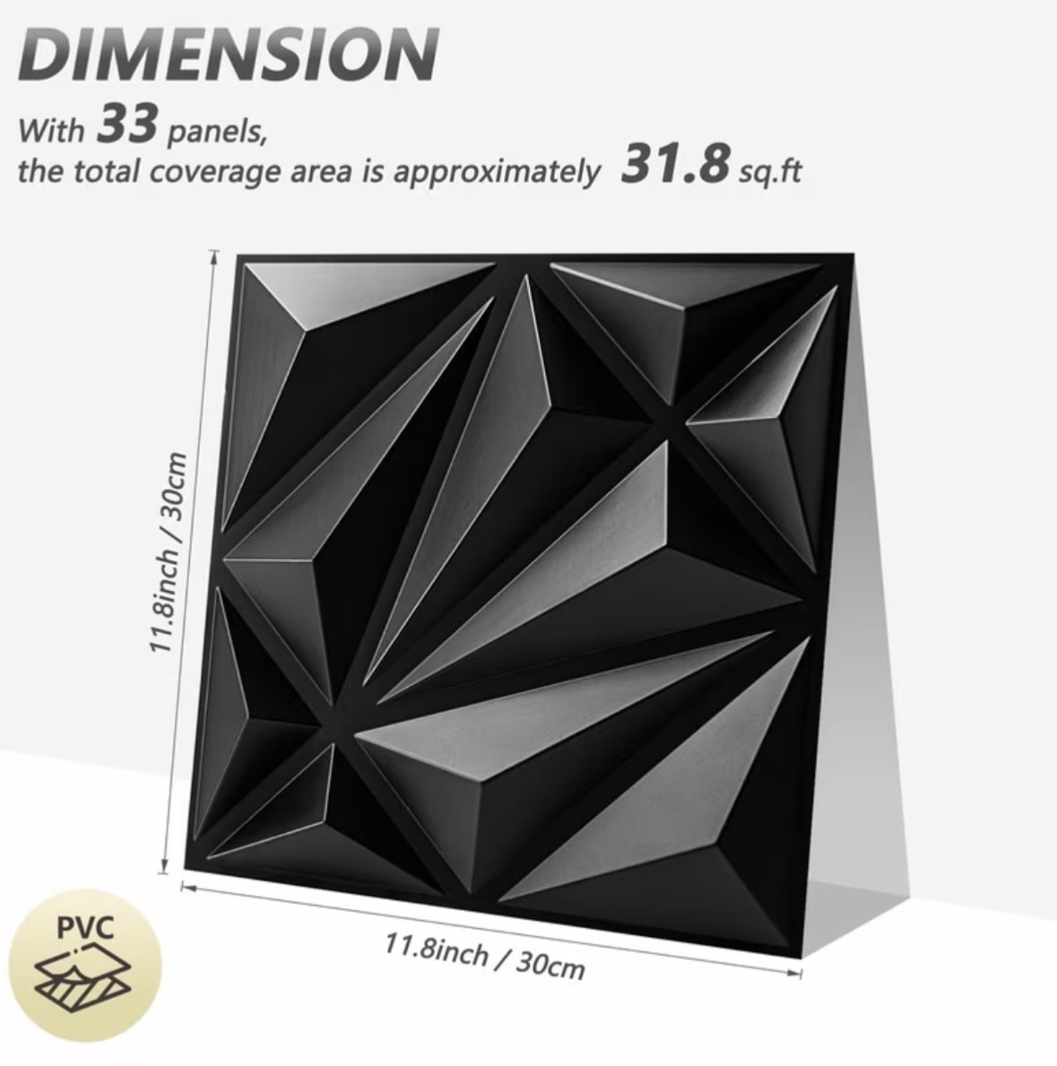 33pcs 3D Wall Panels, 11.8"x11.8", PVC Material, Lightweight & Fire Resistant