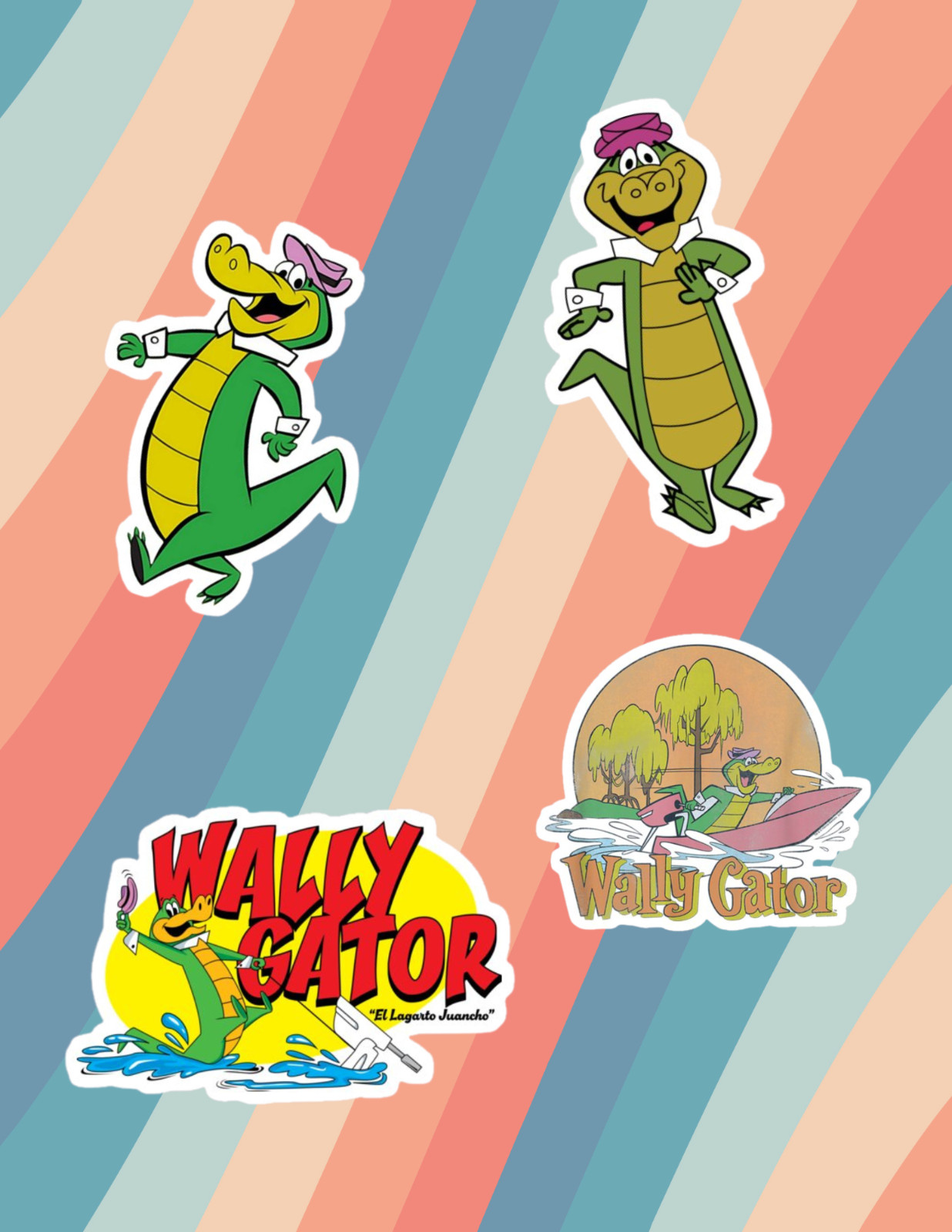 Wally The Gator Retro Cartoon 4pc Sticker Pack