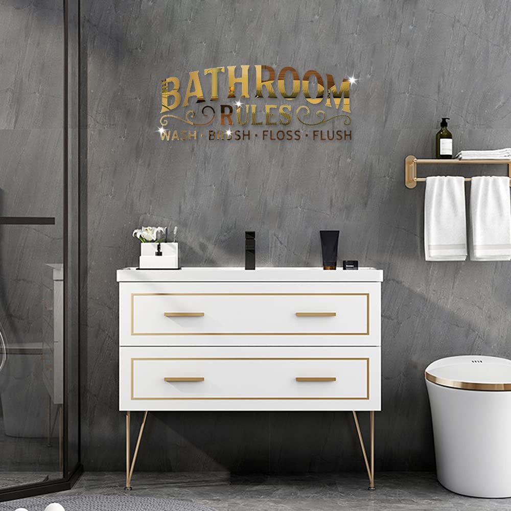 3D Acrylic Mirror Bathroom Wall Sticker, Mirror Wall Decals, Gold