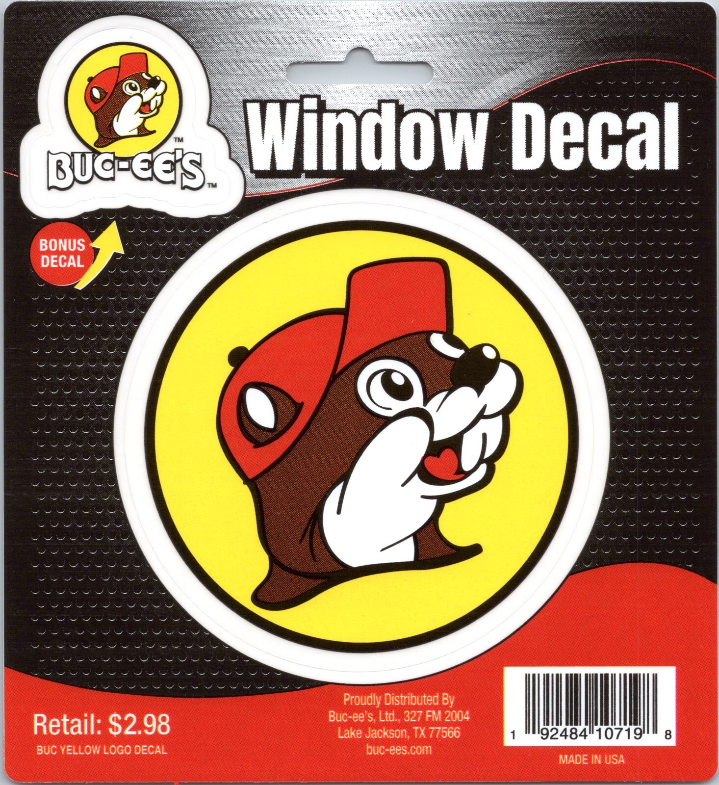 Buc-ee's Logo Yellow Background Window Decal – 4 inch diameter – Bonus Decal