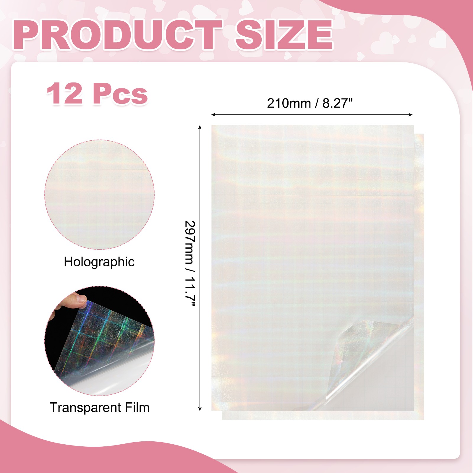 12 Sheets 8.3"x11.7" Holographic Sticker A4 Self-Adhesive Film(Square Dot)