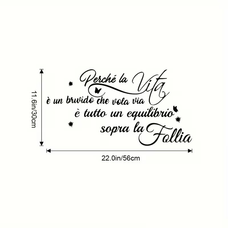 Contemporary Vinyl Wall Sticker, Graphic Italian Quote, Matte Finish,