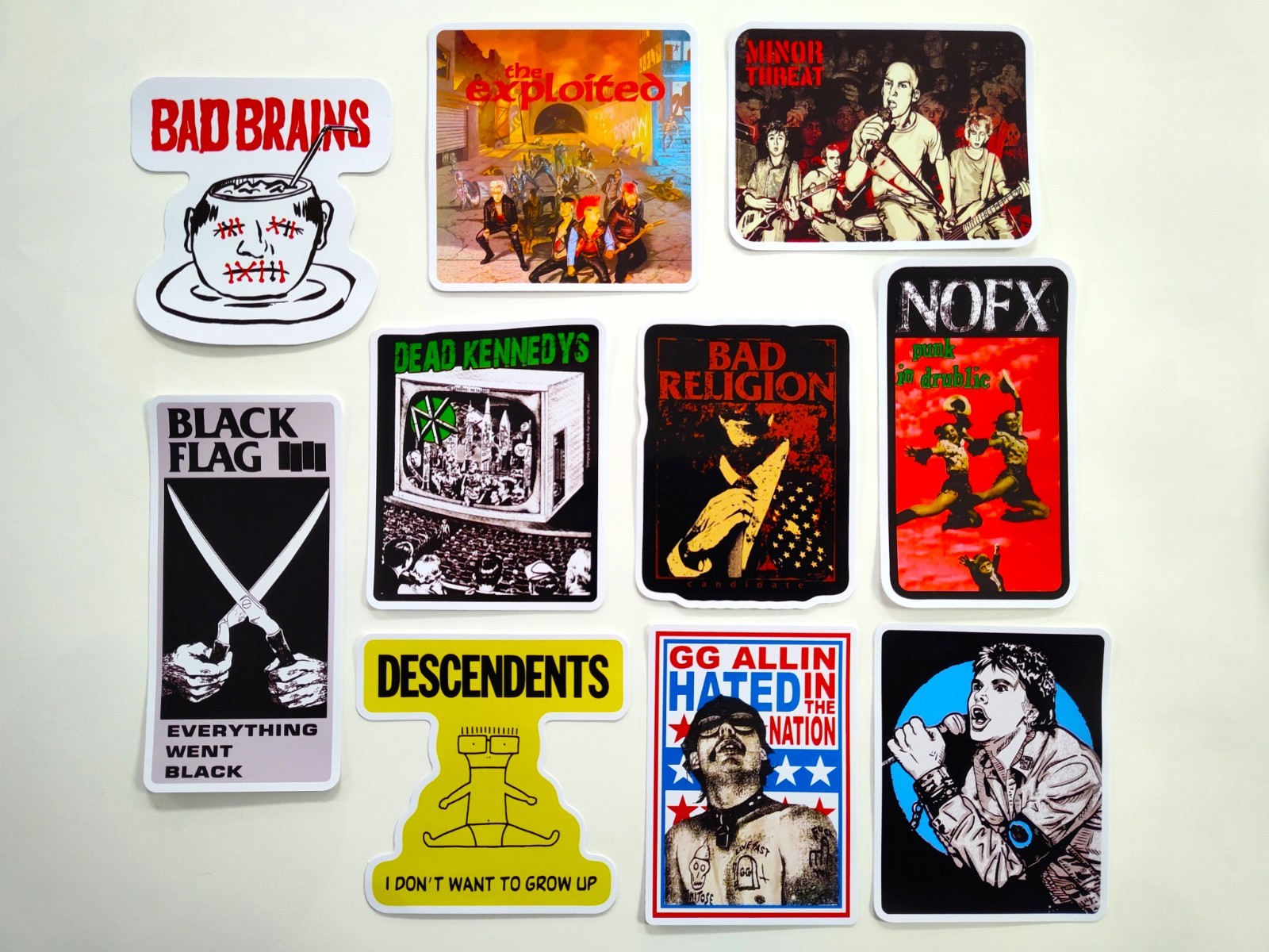 Punk Vinyl Sticker Lot (10 Stickers) SET 28 nofx bad brains religion germs rock