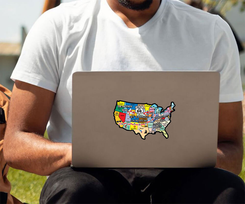 Get Your Kicks on Route 66 USA Map – Postcard Sized Vinyl Sticker 6" x 3.5"