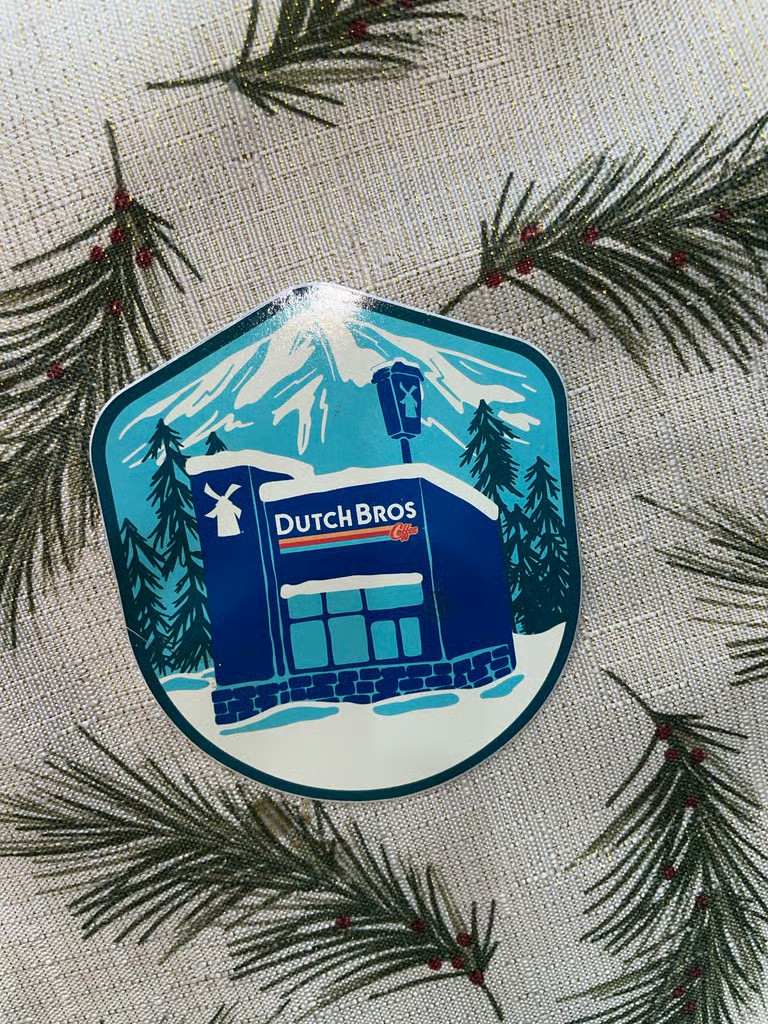 Dutch Bros Sticker December 2022 Winter Snow Mountain Stand Christmas Holiday