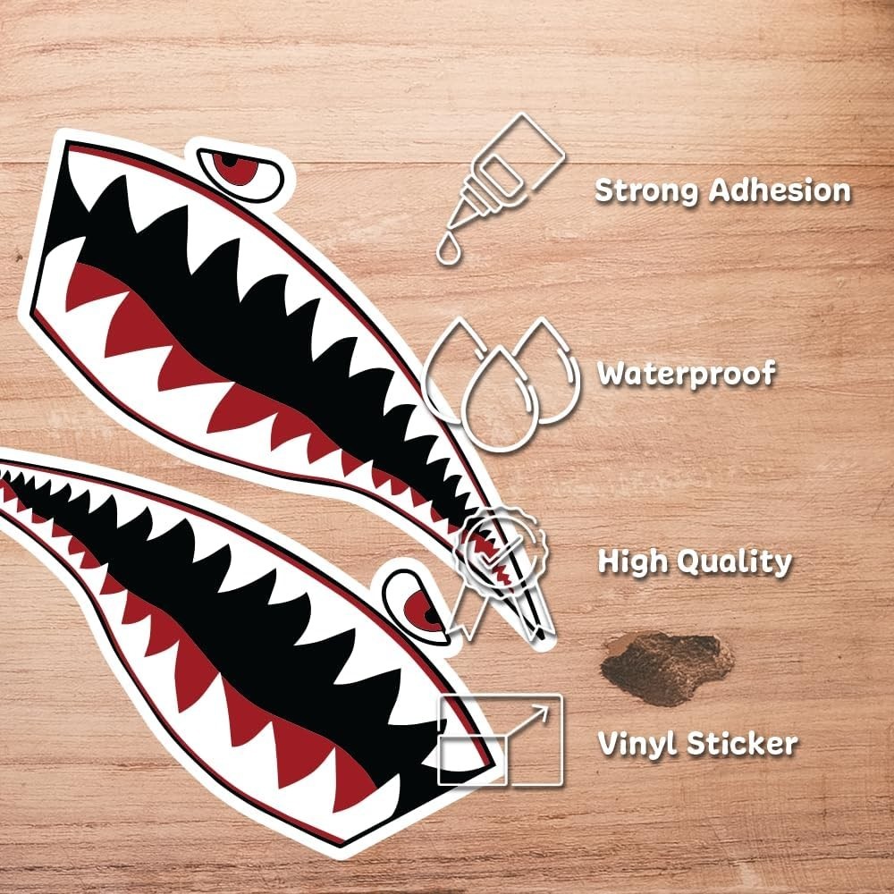 Shark Mouth Teeth Vinyl Decal Set Military Bomber Style Sticker For Auto 8 Inch
