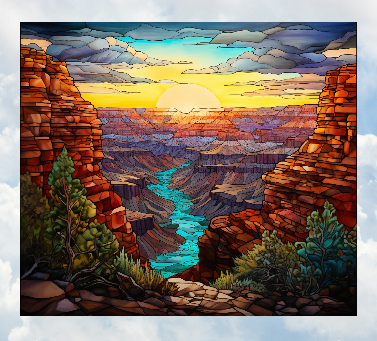 Grand Canyon Faux Stained-Glass WINDOW CLING Sun-catcher Size 9.2" Vinyl