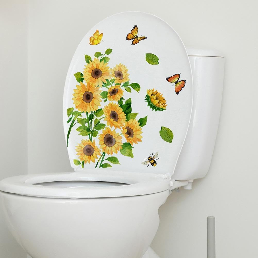 Sunflower Butterfly Bathroom Toilet Sticker Self-Adhesive Waterproof PVC Wall Mu