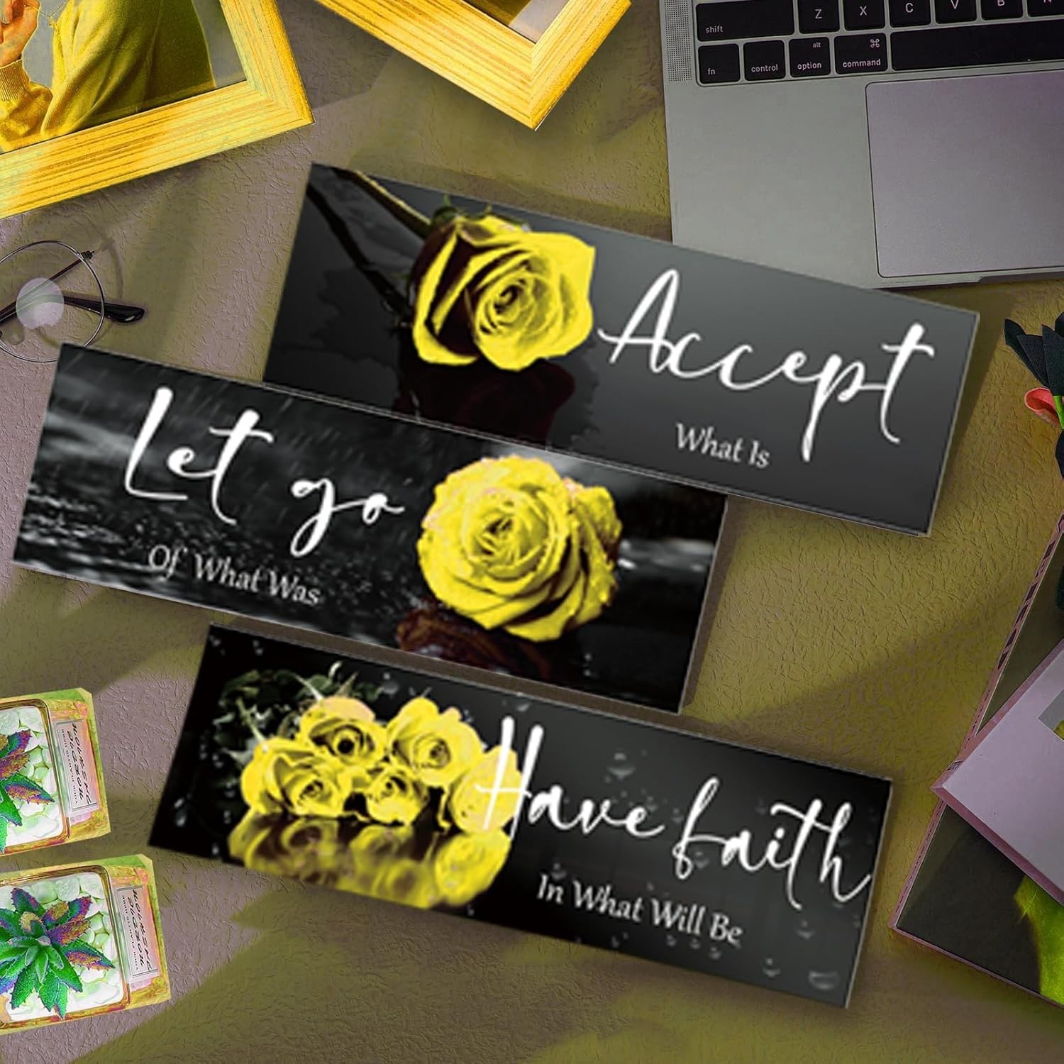 Charming 3-Pc Yellow Rose Wall Decor with Faith-Inspiring Quotes – 12×4 Inches