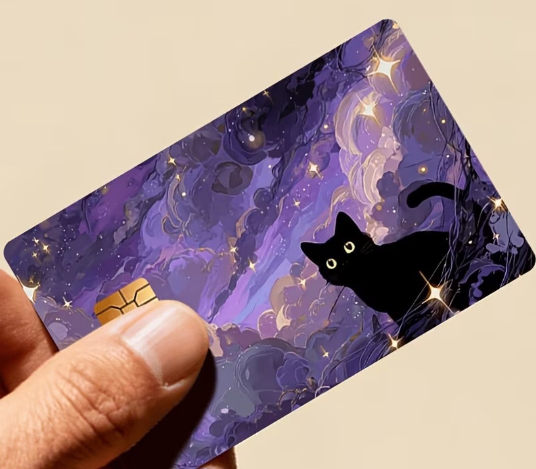 Purple Sky Black Cat Design Debit Credit Bank Card Skin Sticker NEW