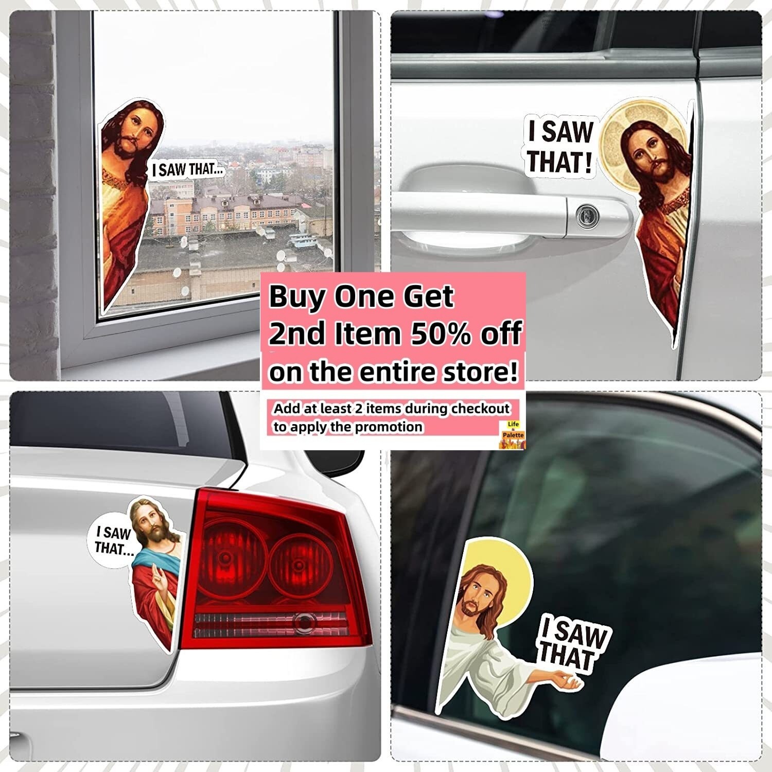 Jesus "I Saw That" 4 Set Of Sticker Decal That Meme Funny Phrase Car Window